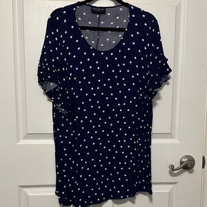 Lane Bryant Navy Polka Dot Short Sleeve Top